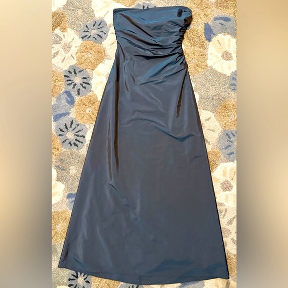 Laundry by Shelli Segal Strapless Shimmery Blue Gown Drawstring Ruching B1 - Picture 6 of 10